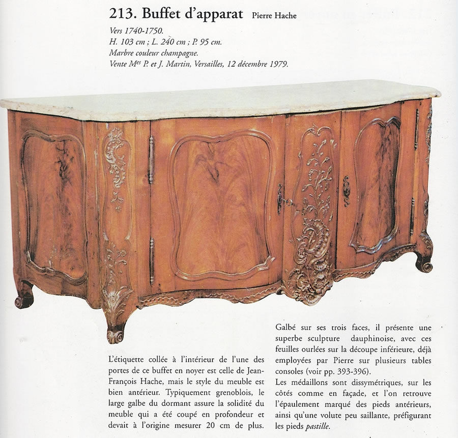 Documentation buffet galbé de Pierre Hache ancienne collection steinitz